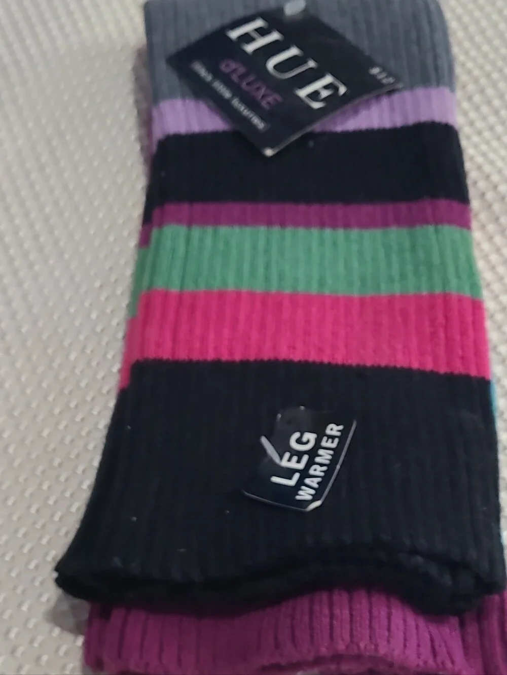 HUE Ribbed Striped Leg Warmers in Black, Pink, Green, Purple